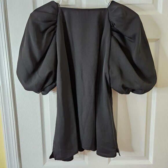 Vince Camuto Top Blouse Womens Sz L Short Balloon Sleeves V-Neck Placket NWT - Picture 2 of 9